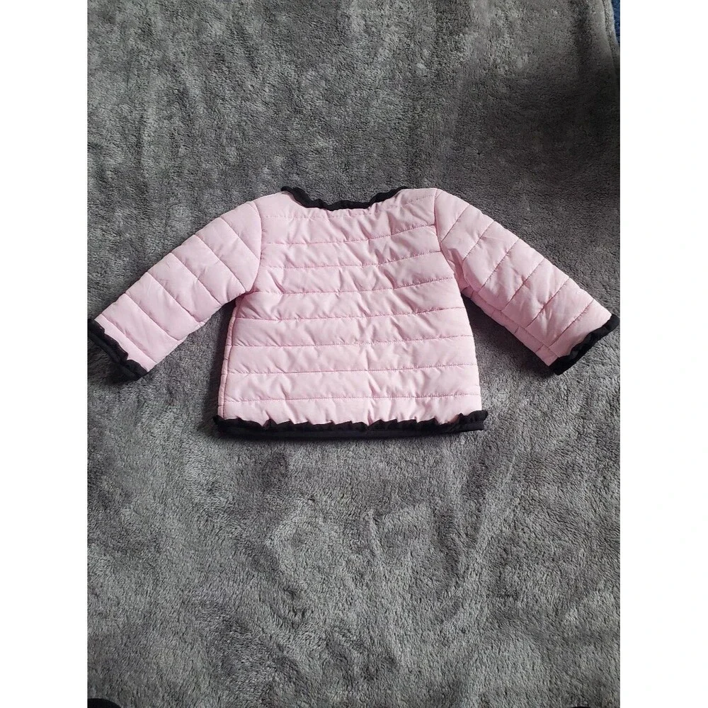Baby Girl 18M Pink Quilted Puffer Jacket Chanel Style Ruffle Trim Gold Button